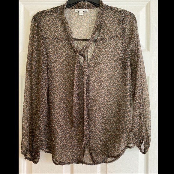 American Eagle Floral Sheer Scarf Neck Blouse - Picture 1 of 5
